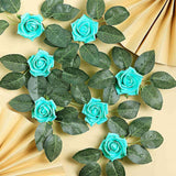 24 Roses | 2inchTurquoise Artificial Foam Flowers With Stem Wire and Leaves