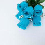 12 Bushes | Turquoise Artificial Premium Silk Flower Rose Buds | 84 Rose Buds