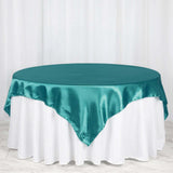 72" x 72" Turquoise Satin Square Tablecloth Overlay