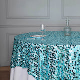 72" x 72" Turquoise Premium Big Payette Sequin Overlay