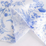 90"x156" White Blue Seamless Satin Rectangular Tablecloth in French Toile Floral Pattern