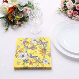 20 Pack Bright Yellow Botanical Floral Paper Cocktail Napkins, Blooming Flowers