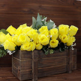 12 Bushes | Yellow Artificial Premium Silk Flower Rose Bud Bouquets