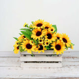 2 Bouquets | 13inch Yellow Artificial Silk Sunflower Flower Bushes