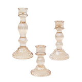 Set of 3 Amber Gold Ribbed Glass Taper Candlestick Holders, Fluted Crystal Candle Stands#whtbkgd_99