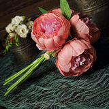 5 Flower Head Dusty Rose Peony Bouquet | Artificial Silk Peonies Spray