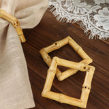 4 Pack | Natural Bamboo Wooden Square Napkin Rings, Rustic Boho Chic Napkin Holders