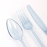 72 Pcs Plastic Silverware Set in Baroque Style Transparent Dusty Blue