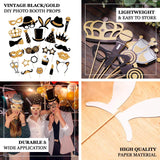 24 Pack | Vintage Black / Gold Glitter Fun Party Photo Booth Props, DIY Party Theme Supplies