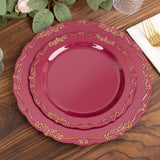 10 Pack | 7inch Burgundy With Gold Vintage Rim Disposable Salad Plates