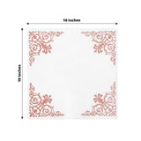 20 Pack White Linen-Feel Beverage Napkins with Rose Gold Fleur Vintage Print