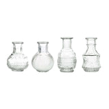 Set of 4 | Vintage Clear Glass Mini Bud Flower Vases, Antique Decorative Wedding Table Centerpieces