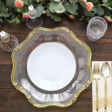 6 Pack | 13" Clear / Gold Baroque Scalloped Acrylic Plastic Charger Plates