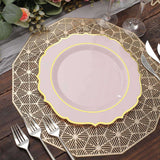 10 Pack | 10Inch Blush / Rose Gold Plastic Dinner Plates Disposable Tableware Round With Gold Rim