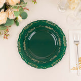 10 Pack | 7inch Hunter Emerald Green With Gold Vintage Rim Disposable Salad Plates