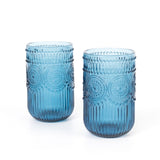 Vintage Embossed Drinking Glasses, Highball Cocktail Glass Tumblers Ocean Blue