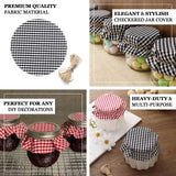 6inch Red / White Gingham Mason Jar Cloth Lid Covers, Checkered Jam Jar Covers with Jute String