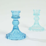 6 Pack Assorted Blue Diamond Pattern Glass Pillar Votive Candle Stands