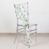 5 Pack Dusty Sage Green Floral Polyester Chair Sashes in French Toile Pattern - 6x108inch