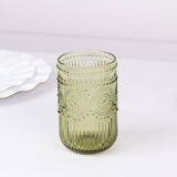 Vintage Embossed Drinking Glasses, Highball Cocktail Glass Tumblers Dusty Sage Green