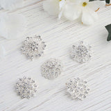 5 Pcs | Assorted Silver Plated Mandala Crystal Rhinestone Brooches | Floral Sash Pin Brooch Bouquet Decor