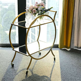 2.5ft Tall Gold Metal 2-Tier Bar Cart Mirror Serving Tray Kitchen Trolley, Round Teacart Island Cart