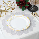 6 Pack White Vinyl Placemats, Vintage Floral Lace Non-Slip Dining Table Mats 15"