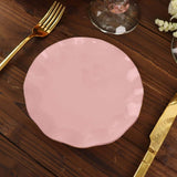 Dusty Rose Disposable Salad Plates with Gold Ruffled Rim, Disposable Appetizer Dessert Dinnerware