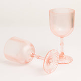 12-Pack Plastic Goblets Transparent Blush Vintage Ribbed Pattern - Reusable Shatterproof