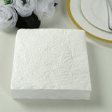 50 Pack White Embossed Paper Beverage Napkins With French Swirl Pattern, Soft 2-ply Disposable Party