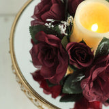 4 Pack | 3inches Burgundy Artificial Silk Rose Flower Candle Ring Wreaths