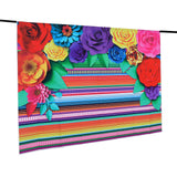 Mexican Themed Fiesta Vinyl Photography Backdrop, Cinco De Mayo Striped Photo Booth Background