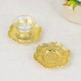 3 Pack | 4inch Shiny Gold Metal Plum Blossom Tealight Candle Holders, Vintage Mini Tea Cup Saucers