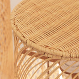 Set of 3 Natural Woven Rattan Wicker Pedestal Stand Floor Lamp Shades with Wave Pattern