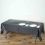 Black White Polka Dot Rectangle Plastic Table Cover, 54x108inch PVC Waterproof Disposable Tablecloth