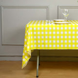 White Yellow Checkered Rectangle Plastic Table Cover, 54x108inch PVC Waterproof Disposable