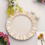 6 Pack 13inch Round Nude Taupe Acrylic Plastic Charger Plates With Gold Brushed Wavy Scalloped Rim