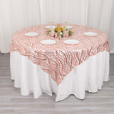 72x72inch Blush Rose Gold Wave Mesh Square Table Overlay With Embroidered Sequins