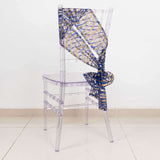 6inch x 88inch Royal Blue Gold Wave Embroidered Sequin Mesh Chair Sashes