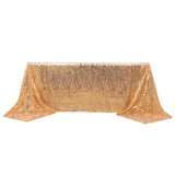 90x156inch Rose Gold Wave Mesh Rectangular Tablecloth With Gold Embroidered Sequins