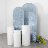 Set of 3 Dusty Blue Crushed Velvet Chiara Backdrop Stand Covers For Round Top Wedding Arches