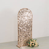 5ft Sparkly Rose Gold Big Payette Sequin Fitted Wedding Arch Cover for Round Top Chiara Backdrop