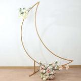 6.5ft Gold Metal Crescent Moon Wedding Arch Backdrop Stand, Curved Arbor Floral Balloon Frame