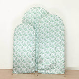 Set of 3 White Green Satin Chiara Wedding Arch Covers With Eucalyptus Leaves Print, Fitted Covers