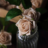 24 Roses | 2inch Champagne Artificial Foam Flowers With Stem Wire and Leaves