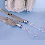 2 Set | Stainless Steel Knife and Server Party Favors Set With Clear Acrylic Handle | Free Gift Box 