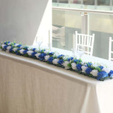 6 Pack White Royal Blue Silk Rose Flower Panel Table Runner, Artificial Floral Arrangements