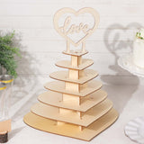 7-Tier Wooden Chocolate Display Stand Heart Shape Natural with "Love" Topper - DIY Dessert Table Tower Rack 16"