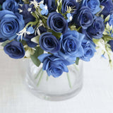 4 Bushes 12inch Navy Blue Real Touch Artificial Silk Rose Flower Bouquet, Faux Bridal