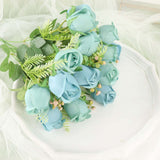 3 Pack | 13inch Dusty Blue Real Touch Silk Rose Bud Flower Bridal Bouquets